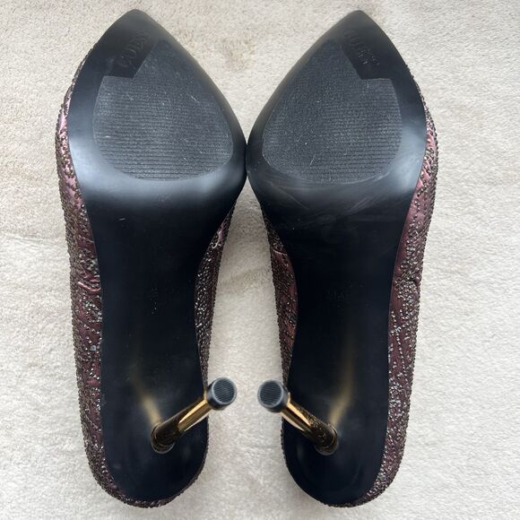 Guess Sorena Wine Stiletto High Heel Pumps Women 8.5 M Pointy Toe Rhinestones - Picture 15 of 16